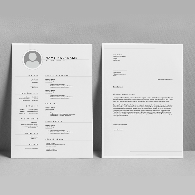 Lebenslauf einfach duenne Linien in grau