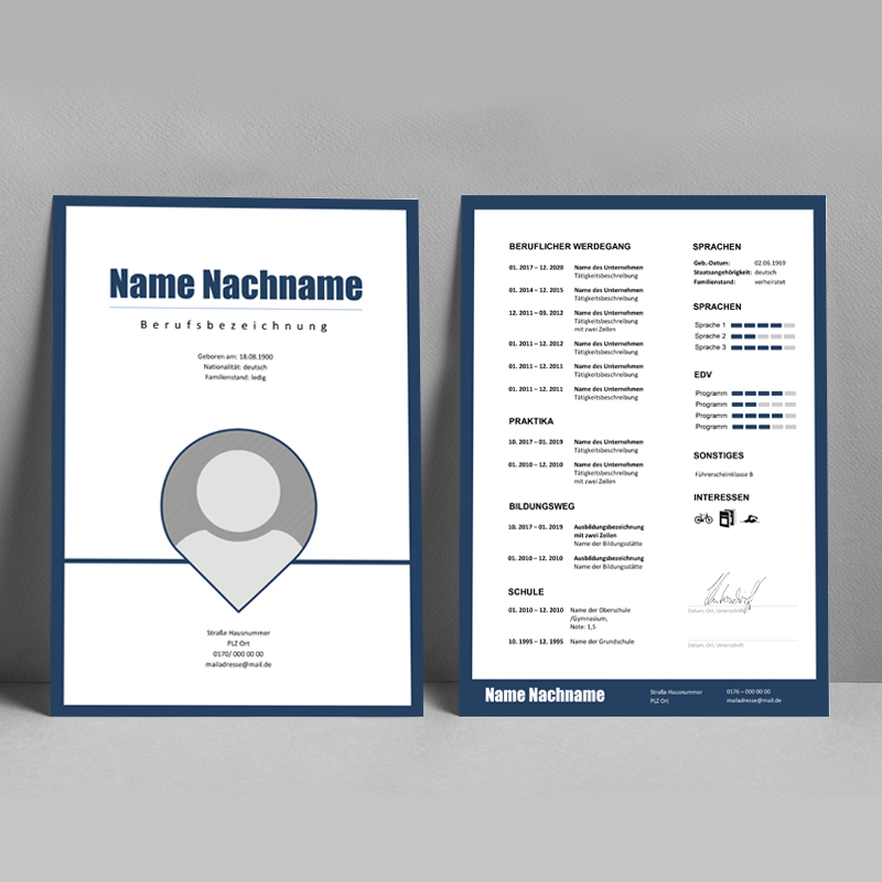 Lebenslauf einfach mit Rahmen dunkelblau