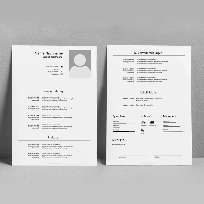 Lebenslauf einfach zentriert